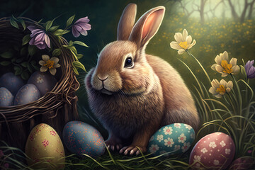 Easter bunny illustration created using generative AI.