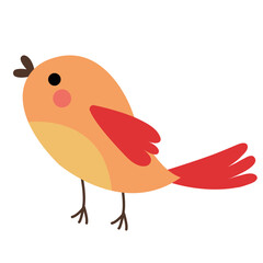 Little colorful bird. Spring cute bird with red cheeks. Vector illustration of a bird for postcards, posters, banners. Bird isolated on white background