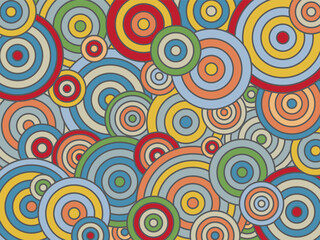 Abstract psychedelic groovie circles pattern. Vector, fully editable