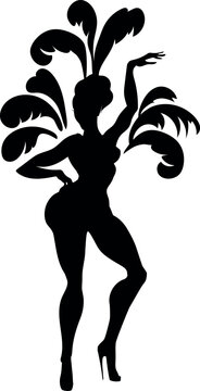 Black silhouette of samba dancer isolated on white background