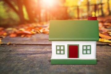 Obraz na płótnie Canvas Miniature toy house on an autumn background