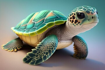 3D cute sea turtle cartoon. Generative AI