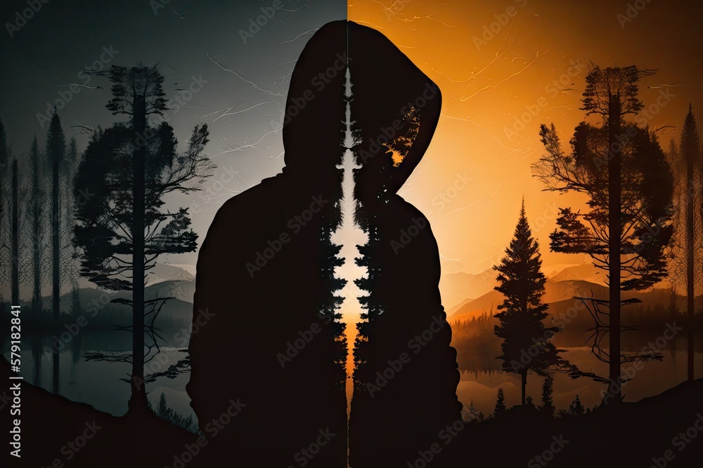 Poster intertwining emotions - how the presence of a silhouette in a hoodie transforms our world generative