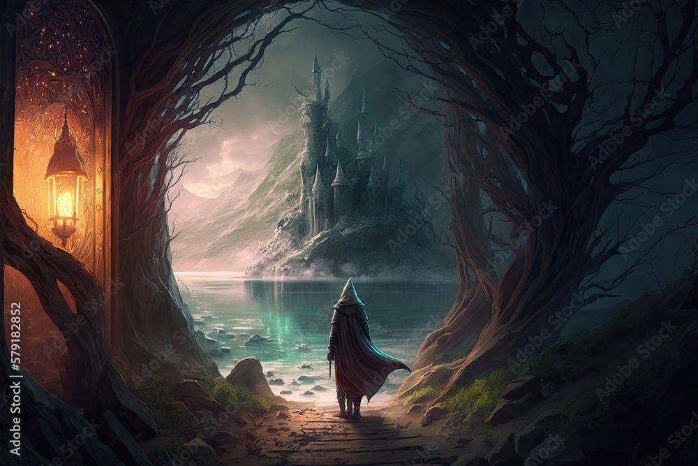 Poster journey into the unknown on fantasy isle generative ai