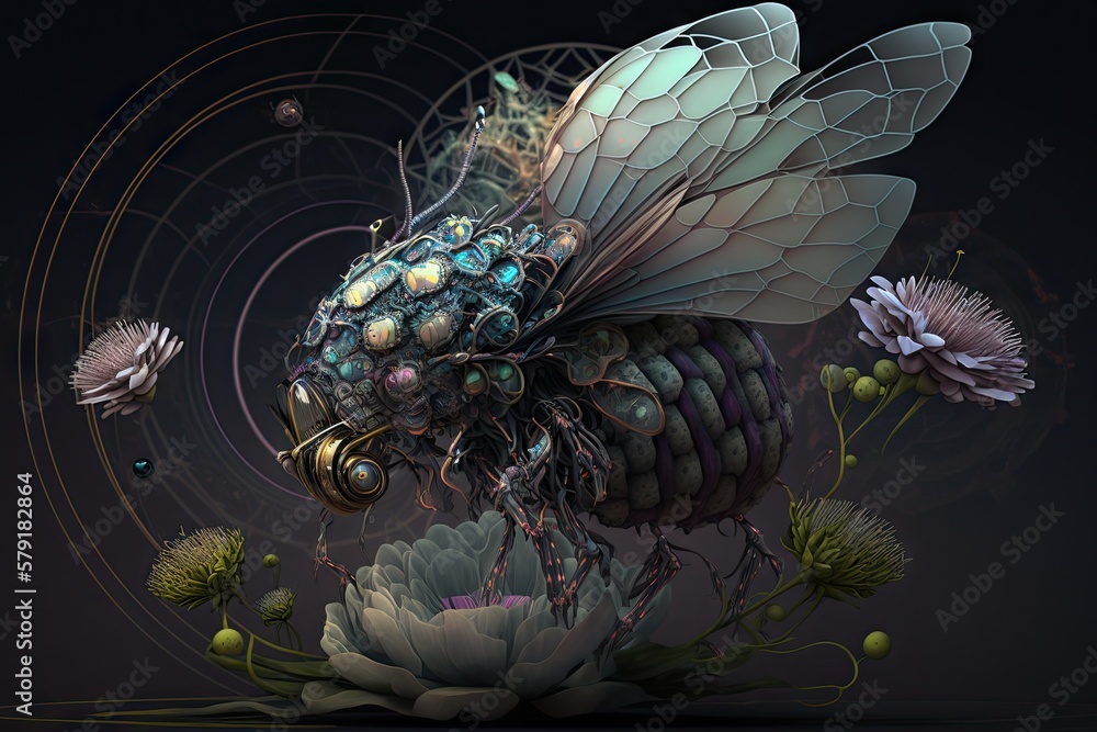 Aufkleber macrocosms of cybernetic flora and fauna generative ai