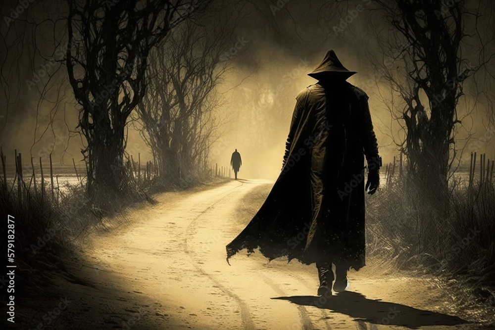 Aufkleber secretive stalker strolling in shadowland generative ai