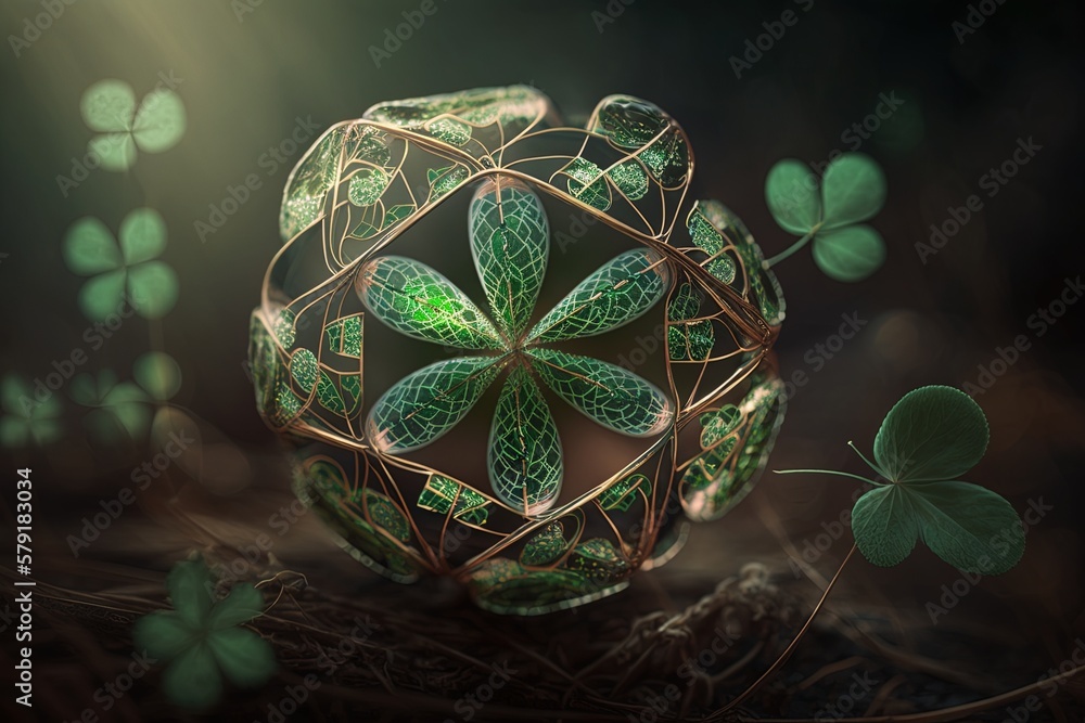 Poster uncovering joyous fortune from the entanglements of four leafed clover generative ai