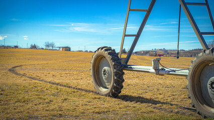 Wheel of a large agricultural irrigation system taken in Oregon