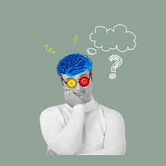 Boiling brain concept. Man posing with brain images