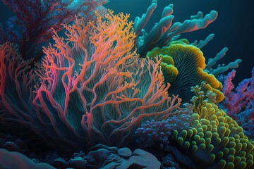 Obraz premium Coral reef and seaweed under the sea, Generative AI 