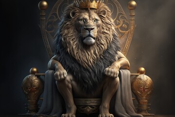 Lion King sitting on the throne, Generative AI