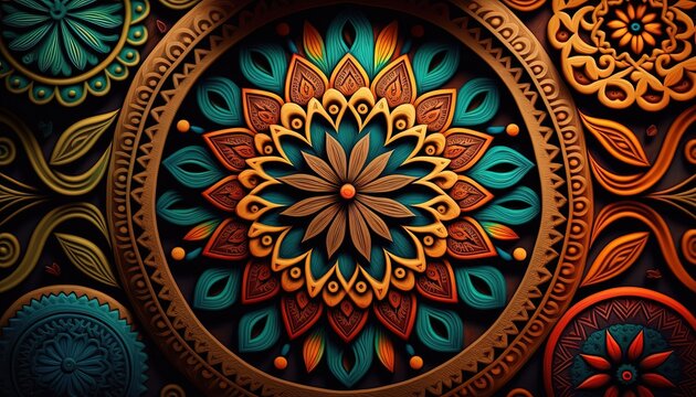 Indian pattern background, indian mandalas texture, Generative AI
