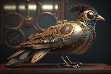 Steampunk mechanical bird, metallic bird, Generative AI