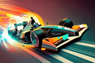 Futuristic racing formula at fast ride to finish. Generative AI