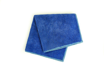 Top view of Blue Micro fiber towel on white background.