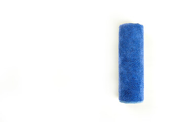  Top view of Blue microfiber cloth isolated on white