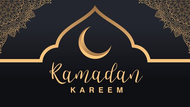 Ramadan Kareem greeting card with half moon on black background.