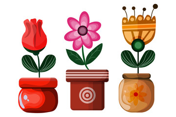 flower plants in pots vector 