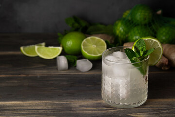 Moscow Mule Cocktail Isolated on White Background. A Moscow mule is a cocktail made with vodka, spicy ginger beer, and lime juice. Selective focus.