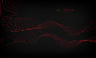 Abstract wave element for design on black background. Colorful gradient shiny waves with lines. Digital frequency track equalizer. Curved wavy line. Smooth stripe. Stylized art. Modern design. Vector.