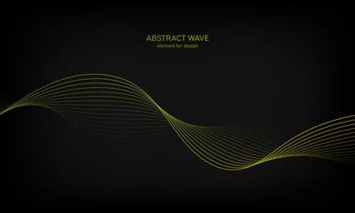 Abstract wave element for design on black background. Colorful gradient shiny waves with lines. Digital frequency track equalizer. Curved wavy line. Smooth stripe. Stylized art. Modern design. Vector.