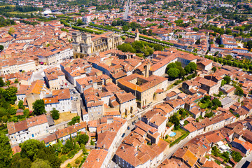 Aerial view of Roman Catholic Auch Cathedral on background of summer cityscape, France