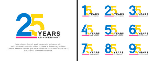 set of anniversary logo style blue and yellow color on white background for celebration