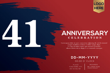 41 years anniversary celebration vector with blue brush isolated on red background with text template design