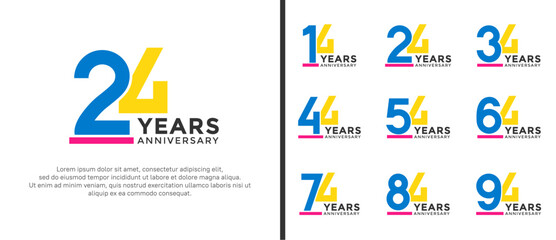 set of anniversary logo style blue and yellow color on white background for celebration