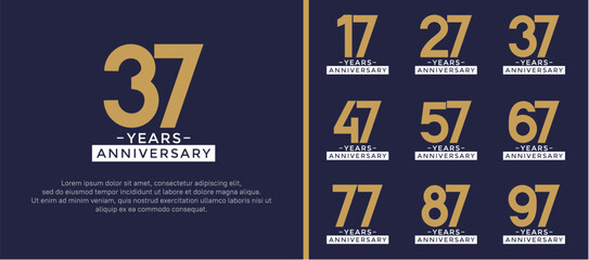 set of anniversary logo style golden and white color on blue background for celebration