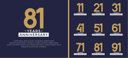 set of anniversary logo style golden and white color on blue background for celebration