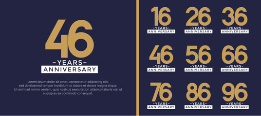 Naklejka premium set of anniversary logo style golden and white color on blue background for celebration
