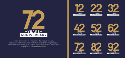 set of anniversary logo style golden and white color on blue background for celebration