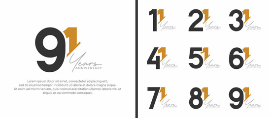 set of anniversary logo style black and orange color on white background for special moment - obrazy, fototapety, plakaty