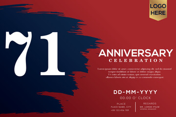 71 years anniversary celebration vector with blue brush isolated on red background with text template design
