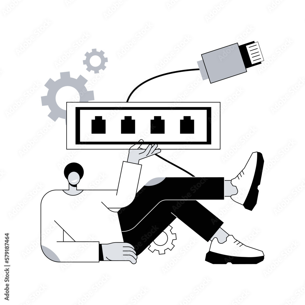 Poster ethernet connection abstract concept vector illustration. lan connection, ethernet technology, netwo