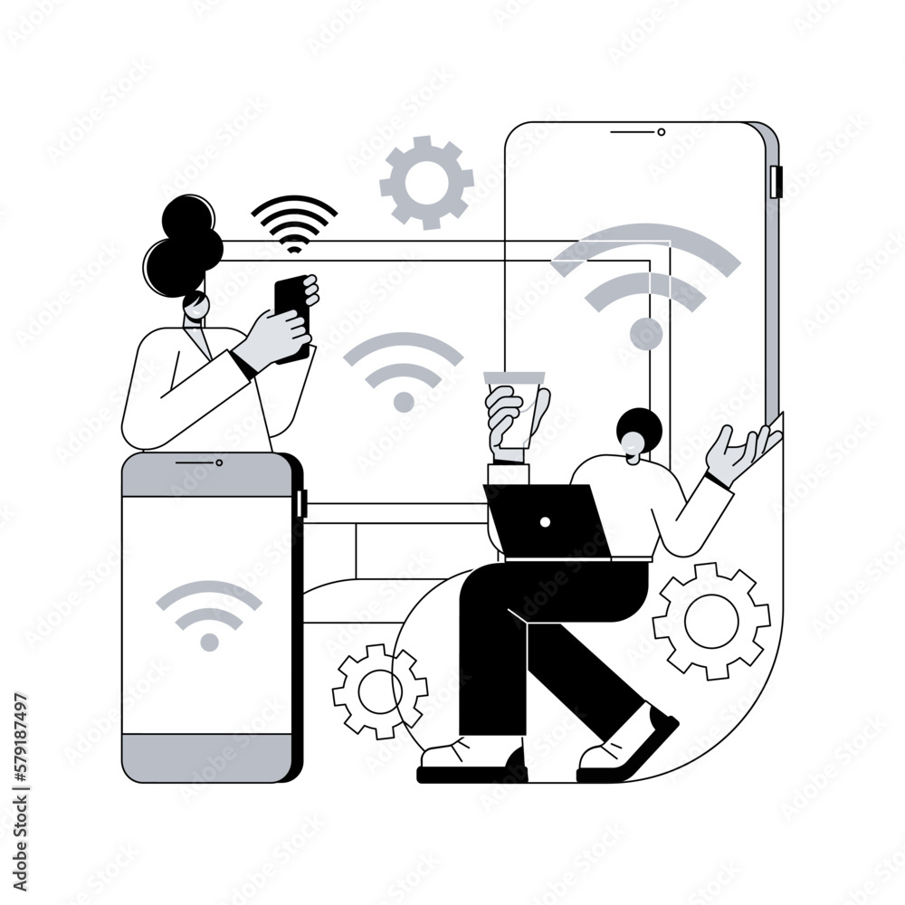 Poster wireless device connection abstract concept vector illustration. distance connection, remote standar