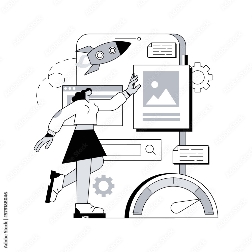Poster accelerated mobile pages abstract concept vector illustration. mobile website development, accelerat