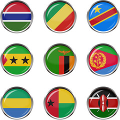 世界の国旗ボタンアイコンセット☆アフリカ☆ガンビア,コンゴ共和国,コンゴ民主共和国,サントメ・プリンシペ,ザンビア,エリトリア,ガボン,ギニアビサウ,ケニア