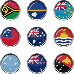 世界の国旗ボタンアイコンセット☆オセアニア☆バヌアツ,ナウル,ツバル,サモア,オーストラリア,キリバス,ミクロネシア,ニュージーランド,パプアニューギニア