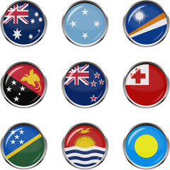 世界の国旗ボタンアイコンセット☆オセアニア☆オーストラリア,ミクロネシア,マーシャル諸島,パプアニューギニア,ニュージーランド,トンガ,ソロモン諸島,キリバス,パラオ
