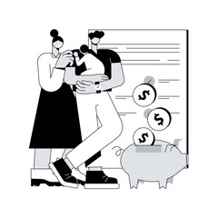 Family benefit abstract concept vector illustration. Family tax benefit, payment per child, help with raising children, economic support, insurance agent, piggy bank, money abstract metaphor.
