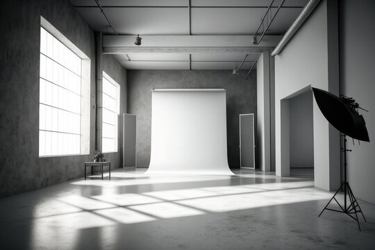 Photographic agency studio clean bright interior - Generative AI illustration