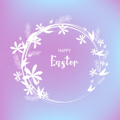 Easter banner. Modern Easter design with text. A white wreath of flowers on a colorful background. Vector illustration. Poster, poster, flyer.