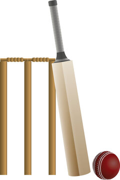 Cricket Bat, Ball, and Wicket Illustration