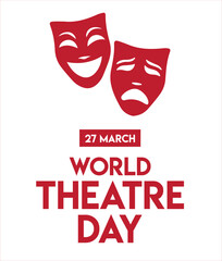 March 27, World theatre day, concept greeting card, with curtains and Scene with red velvet curtain, theatrical masks. Template, vector, illustration.
 - obrazy, fototapety, plakaty