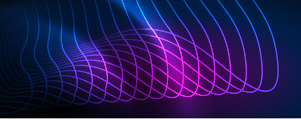 Techno neon wave lines, dynamic electric motion, speed concept. Templates for wallpaper, banner, background, landing page, wall art, invitation, prints