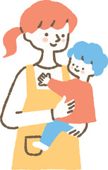 園児を抱っこする幼稚園の先生_色