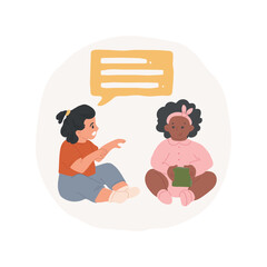 Communicate using sentences isolated cartoon vector illustration. Toddler communication skill milestone, language development, speak with full sentences, early education center vector cartoon.