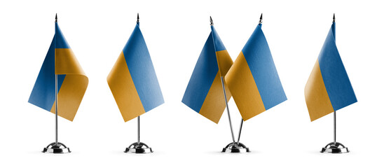 Small national flags of the Ukraine on a white background